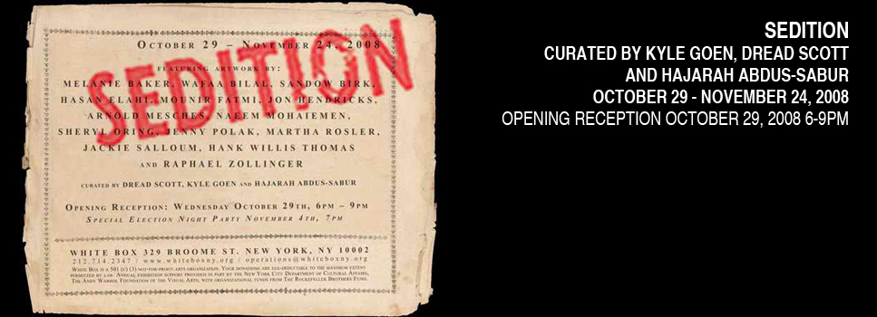 SEDITION CURATED BY KYLE GOEN, DREAD SCOTT AND HAJARAH ABDUS-SABUR, WHITE BOX, 2008 (1)